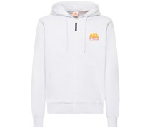 Logo print cotton zip-up hoodie