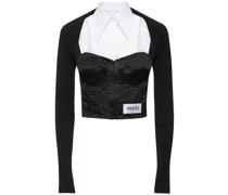 Long sleeve cropped satin bustier top
