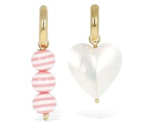 Heart & beads mismatched earrings