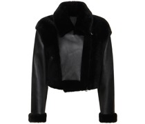 Kurze Bikerjacke aus Leder und Shearling