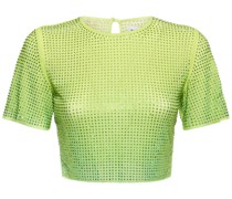 Green hotfix mesh crop top