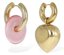 Heart & disc mismatched earrings