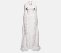 Safiyaa Robe Amari aus Crepe mit Federn