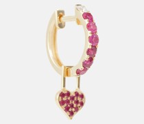 Einzelner Ohrring Orb Midi and Heart EarWish aus 14kt Gelbgold mit Diamanten und Rubinen
