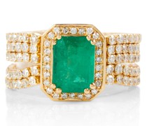 Shay Jewelry Ring 5 Thread Illusion aus 18kt Gelbgold mit Diamanten und Smaragd