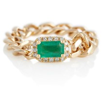 Ring Baby Link aus 18kt Gelbgold mit Diamanten und Smaragd