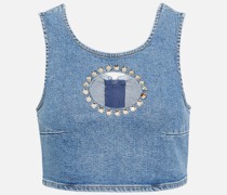 7 For All Mankind Verziertes Cropped-Top aus Denim