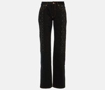 Bedruckte High-Rise Straight Jeans