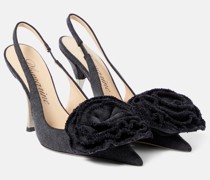 Verzierte Slingback-Pumps aus Denim