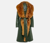 Mantel aus Leder mit Faux Fur