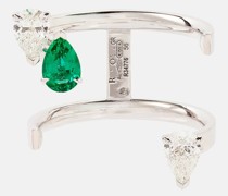 Ring Serti Sur Vide aus 18kt Weissgold mit Diamanten und Smaragd