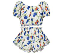 Caroline Constas Set aus bedrucktem Bandana, Cropped-Top und Shorts aus Leinen