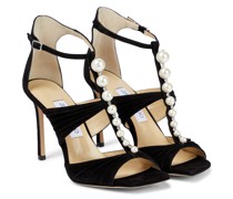 Jimmy Choo Verzierte Sandalen Aura 95 aus Veloursleder