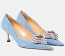 Verzierte Pumps Triple Heart 60 aus Denim