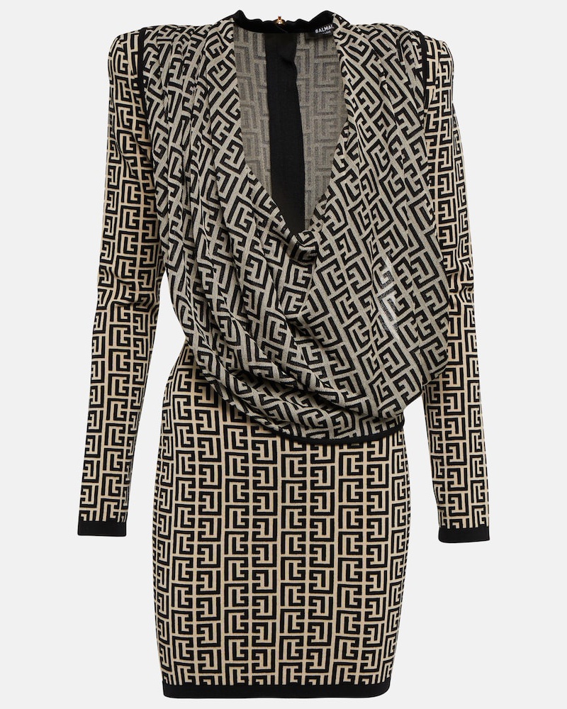 Balmain Damen Balmain Minikleid Monogram aus einem Wollgemisch