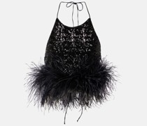 Oseree Cropped-Top Paillettes Plumage