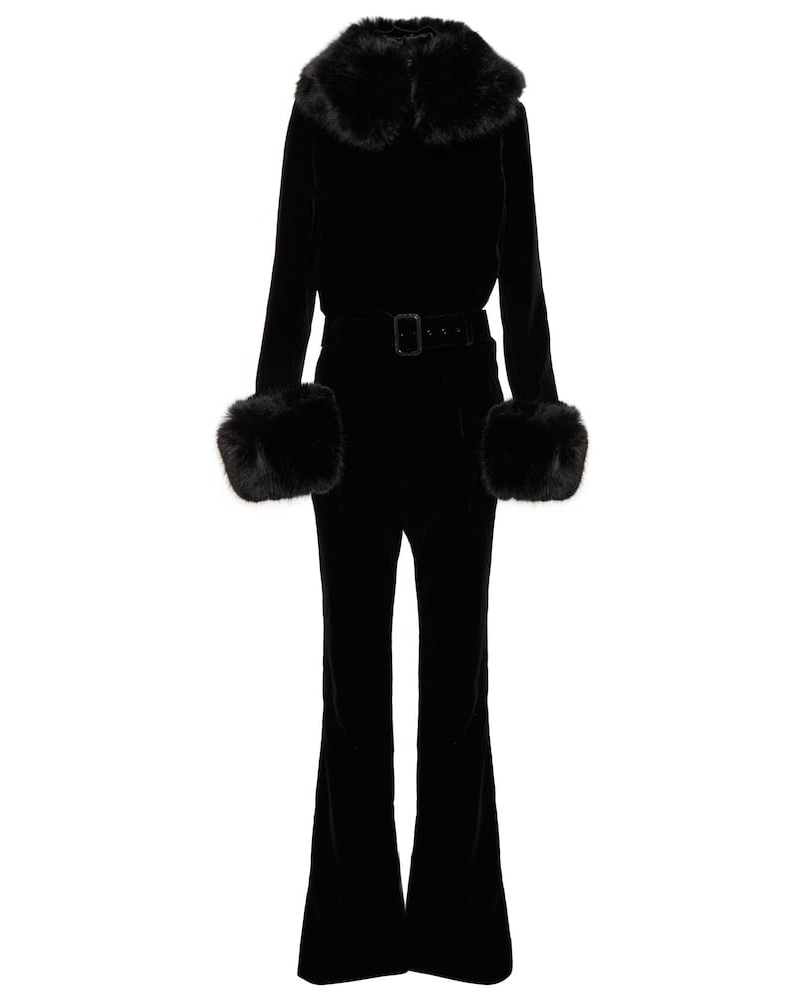 Saint Laurent Damen Saint Laurent Jumpsuit aus Samt mit Animal-Free Fur