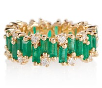 Ring aus 18kt Gelbgold mit Diamanten und Smaragden