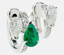 Einzelner Ohrring Serti sur Vide aus 18kt Weissgold mit Diamanten und Smaragd