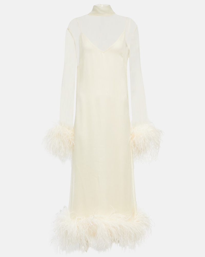 Taller Marmo Damen Taller Marmo Midikleid Gina Venti aus Seide mit Federn