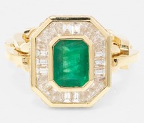 Ring Halo Mini aus 18kt Gelbgold mit Diamanten und Smaragd