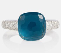 Pomellato Nudo Ring Classic aus 18kt Weiss- und Rosegold mit London Blue Topas und Diamanten