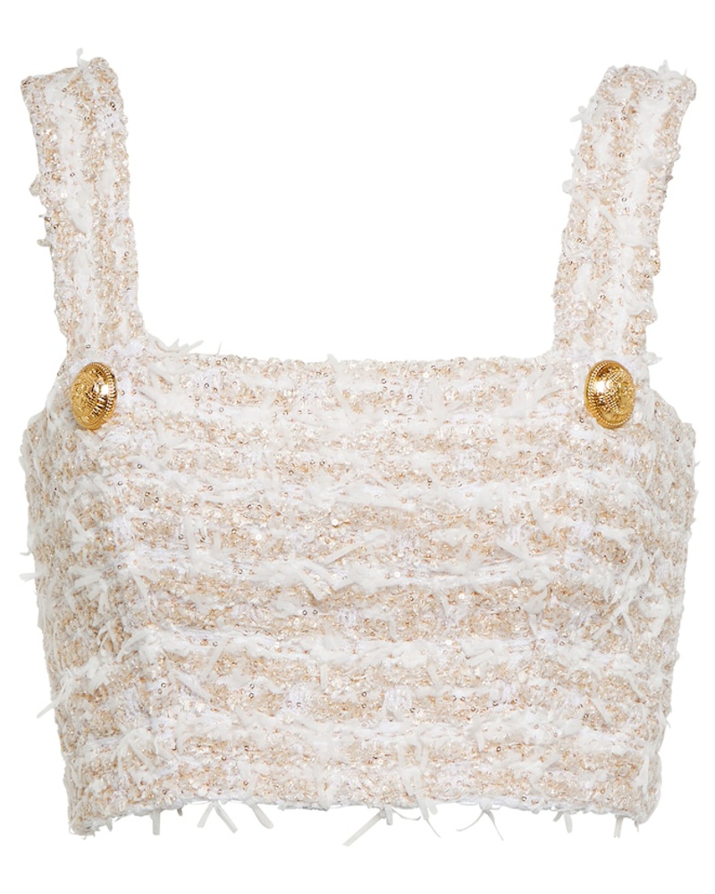 Balmain Damen Balmain Verziertes Cropped-Top aus Tweed Balmain Damen Balmain Verziertes Cropped-Top aus Tweed