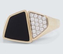 Ring Esteve aus 9kt Gelbgold mit weissen Diamanten und Onyx