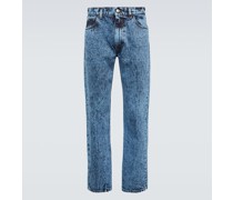 Straight Jeans mit Leder