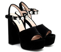 Miu Miu Verzierte Plateausandalen aus Samt