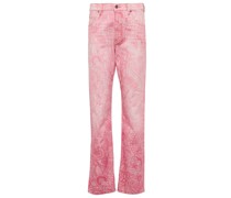 Bedruckte High-Rise Straight Jeans