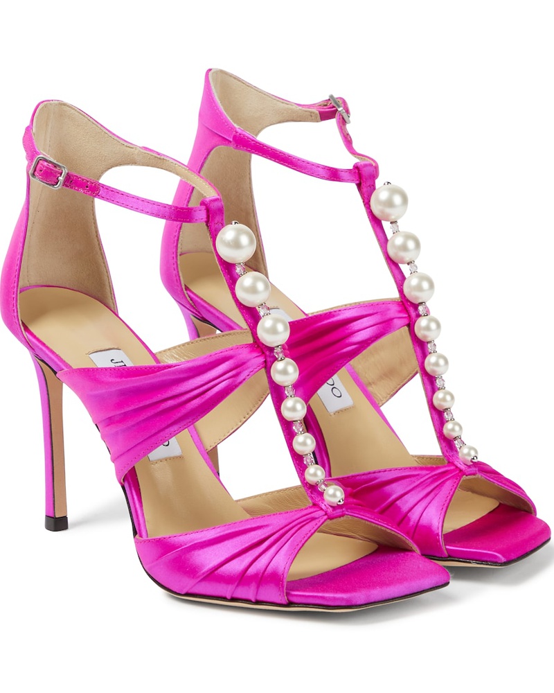 Damen Schuhe Flache Schuhe Flache Sandalen Jimmy Choo Sandalen Maelie aus Satin in Pink 