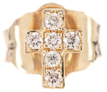Einzelner Ohrring Tiny Cross aus 14kt Gelbgold mit Diamanten
