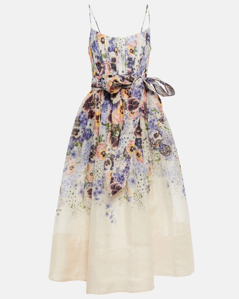 Zimmermann Damen Zimmermann Midikleid Tama aus Leinen und Seide