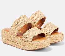 Plateausandalen Arlene aus Leder und Raffiabast