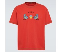 Besticktes T-Shirt Twin Parakeet aus Baumwolle