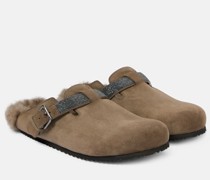 Brunello Cucinelli Clogs aus Veloursleder mit Shearling