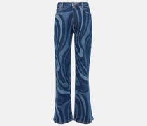 Bedruckte Mid-Rise Straight Jeans