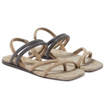 Brunello Cucinelli Verzierte Sandalen aus Veloursleder