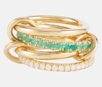 Ring Halley aus 18kt Gelbgold mit Diamanten und Smaragden