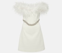Bridal Verziertes Minikleid Blanche aus Crepe mit Federn