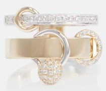 Rainbow K Ring Double Piercing aus 14kt Weiss- und Gelbgold mit Diamanten