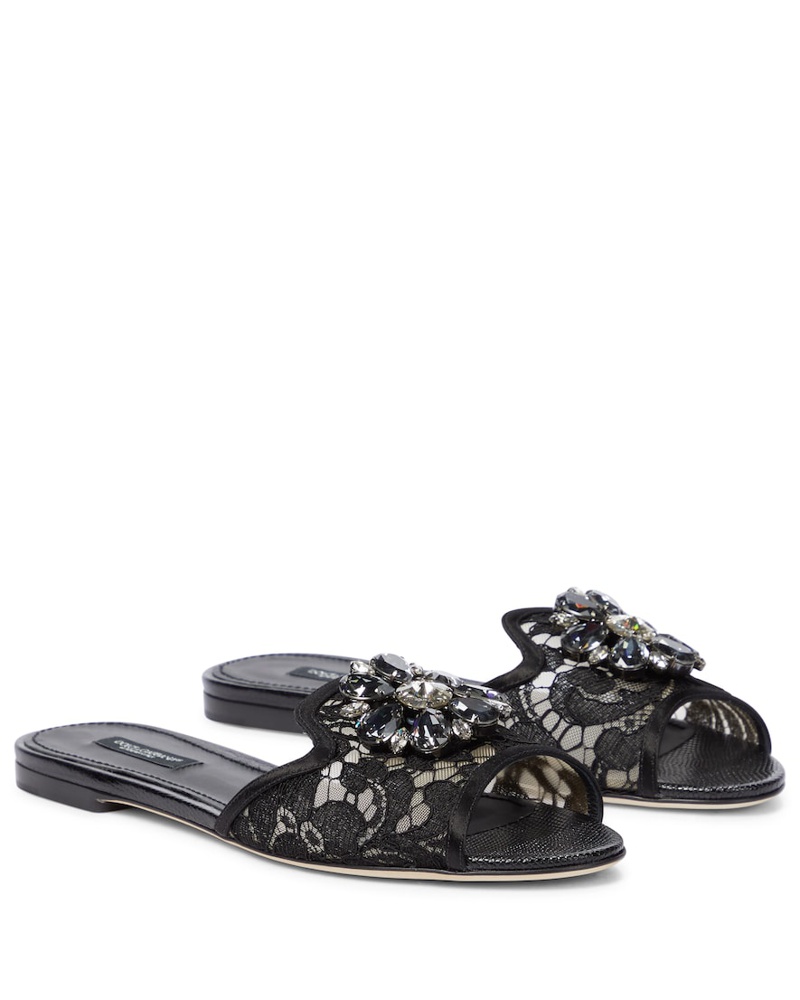 Damen Schuhe Flache Schuhe Zehentrenner und Badelatschen Dolce & Gabbana Leder Flip-flops Devotion aus nappa in Schwarz 