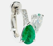 Einzelner Ohrring Serti sur Vide aus 18kt Weissgold mit Diamanten und Smaragd
