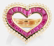 Ring Love aus 18kt Gelbgold mit Diamanten und Rubinen