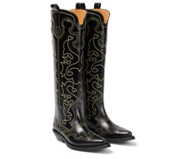 Ganni Bestickte Westernstiefel aus Leder