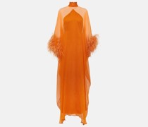 Taller Marmo Kaftan Penelope aus Seide mit Federn