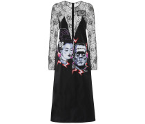 Bedrucktes Midikleid mit Spitze