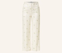 Marlenehose mit Stickereien und Leinen