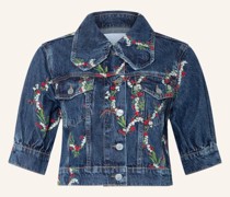 Cropped-Jeansjacke mit Stickereien